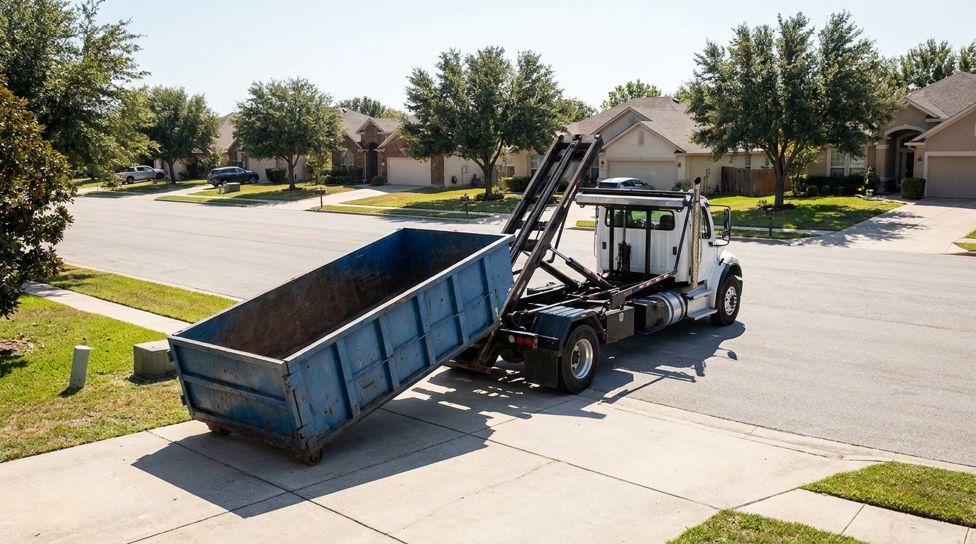 Roll-off truck delivering a dumpster in Duncanville